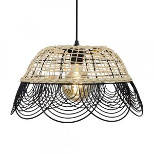 Suspension fleur en métal et rotin tressé