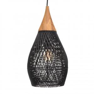 Suspension goutte" 25x25cm en rotin couleur noire et teck"