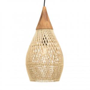 Suspension goutte" 25x25cm rotin couleur naturelle et teck"