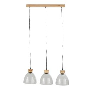 Suspension industrielle 3 globes en verre et manguier
