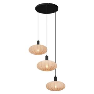 Suspension Japandi noire tissu marron 3 lampes