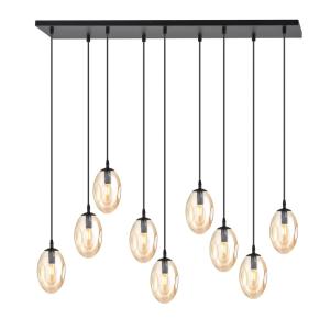 Suspension linéaire avec 9 sphères en verre ambré 100cm