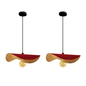 Suspension  lot 2 métal H65cm  rouge ;Abat-jour: rouge