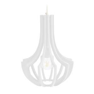 Suspension métal blanc abat-jour bois blanc