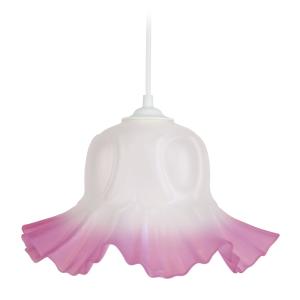 Suspension métal blanc abat-jour verre rose