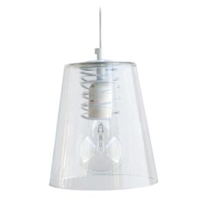 Suspension métal  blanc abat-jour  verre verre transparent