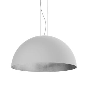 Suspension métal blanc et feuille argent interne 80cm