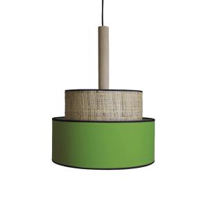 Suspension  métal,bois H90cm naturel;Abat-jour: vert