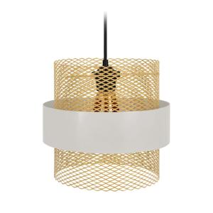 Suspension métal noir abat-jour blanc et or