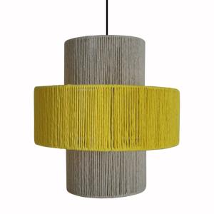 Suspension métal noir  abat-jour fibre  jaune