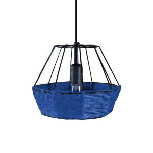Suspension  métal noir abat-jour ficelle Bleu
