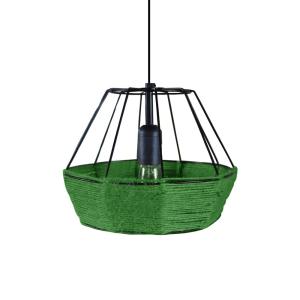 Suspension  métal Noir abat-jour ficelle vert