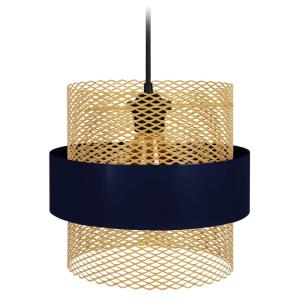 Suspension métal noir  abat-jour métal bleu, or