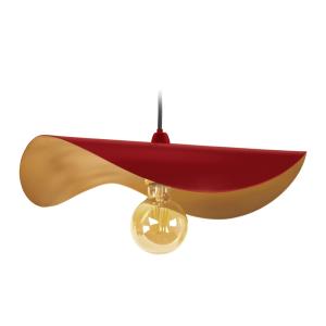 Suspension métal noir abat-jour rouge et or