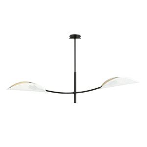 Suspension moderne avec 2 abat-jour en tissu blanc et doré