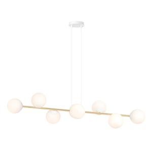 Suspension moderne blanche et dorée avec 8 sphères en verre…