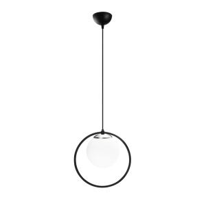 Suspension noire en forme d'anneau avec sphère en verre opa…