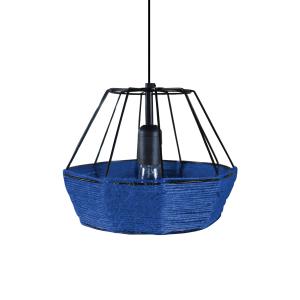 Suspension ronde métal, fibre bleu D25xP25xH90 cm