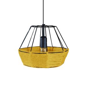 Suspension ronde métal, fibre jaune foncé D25xP25xH90 cm