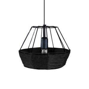 Suspension ronde métal, fibre noir D25xP25xH90 cm