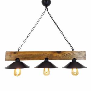 Suspension rustique 3 lampes bois et noire