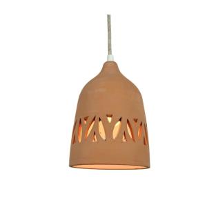 Suspension terre cuite motif Feuille câble textile lin beig…