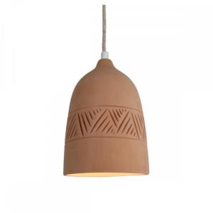 Suspension terre cuite motif inca avec câble lin D.14cm