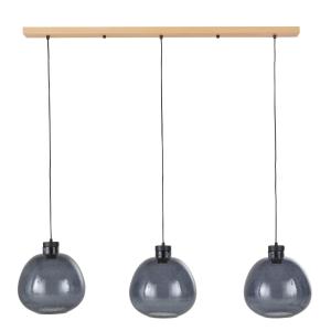 Suspension triple avec abat-jours en verre bleu-gris
