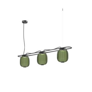 Suspension triple en verre opale, vert L:110cm