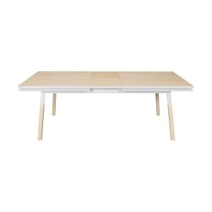 Table 120x80 cm en frêne massif, 1 rallonge blanc balisson