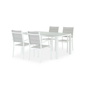 Table 160×90 et 4 chaises de jardin blanche