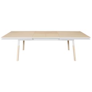 Table 160x100 cm en frêne massif, 2 rallonges blanc balisso…