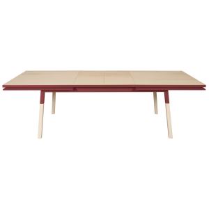 Table 180x100 cm en frêne massif, 2 rallonges rouge de plud…