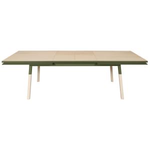 Table 220x120 cm en frêne massif, 2 rallonges vert lancieux