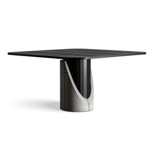 Table 4/6 pers en béton gris, acier et plaqué chêne noir -…