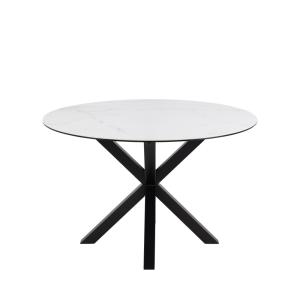 Table à manger 4 personnes ronde en céramique et métal - Bl…