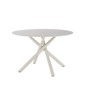 Table à manger 4pers effet travertin/métal ø120cm beige