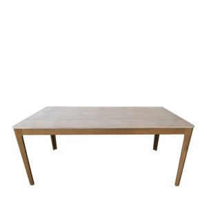 Table à manger 8 personnes effet travertin et bois - Beige