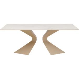 Table à manger 8 personnes en grès blanc et acier beige L20…