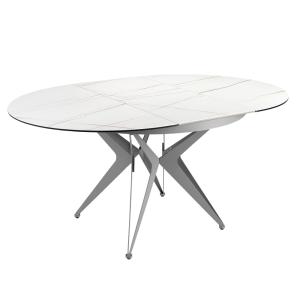 Table à manger à rallonge marbre porcelaine et acier gris