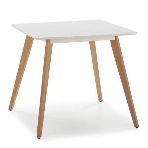 Table à manger blanche, pieds en bois de hêtre, 80x80 cm