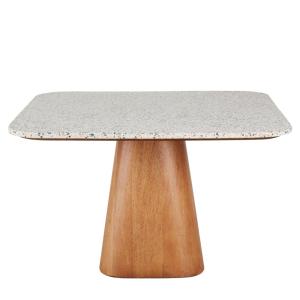 Table à manger carrée en pierre effet terrazzo et placage e…