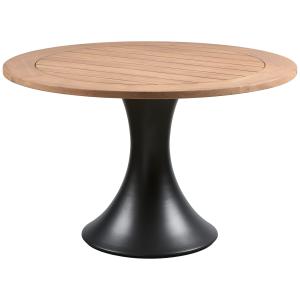 Table à manger d'extérieur rond en métal et teck marron