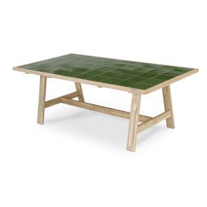 Table à manger de jardin en céramique en bois et vert 205x1…