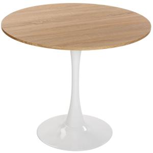 Table à manger design ronde bois et blanc 100x100x73cm