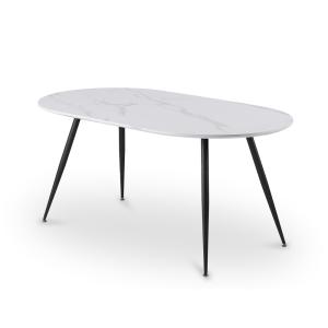 Table à manger effet bois, métal blanc 6 personnes