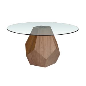 Table à manger effet bois noyer et verre