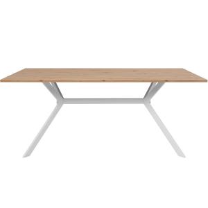 Table à manger effet chêne clair, piètement blanc 180 cm