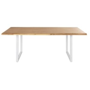 Table à manger en bois d'acacia massif et métal blanc 8/10…