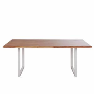Table à manger en bois d'acacia massif et métal blanc 8/10…